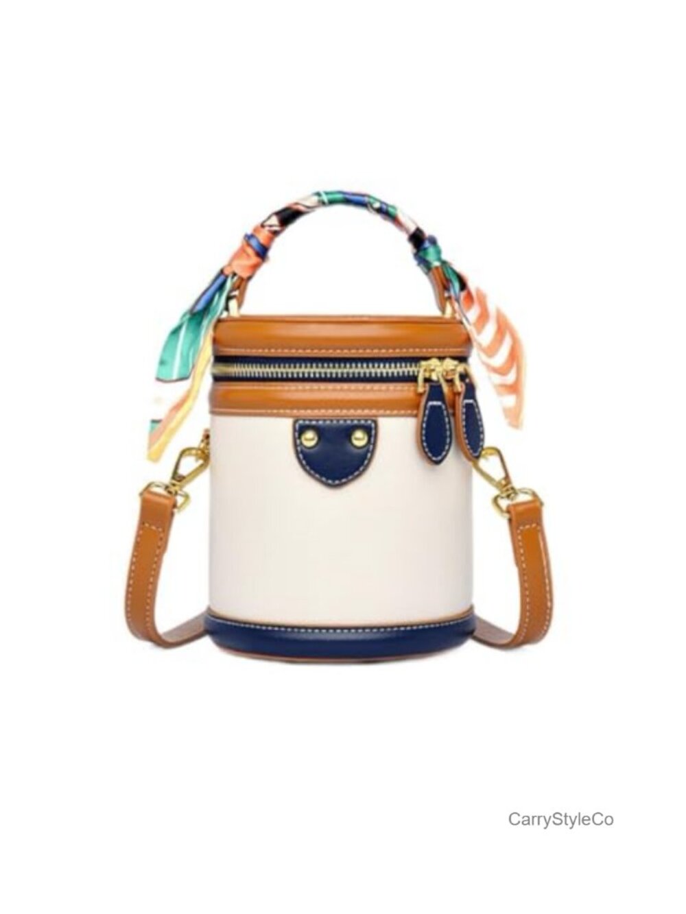 Mini Bucket Crossbody Bag Women Vegan Leather Graffiti Purse with Scarf Handle